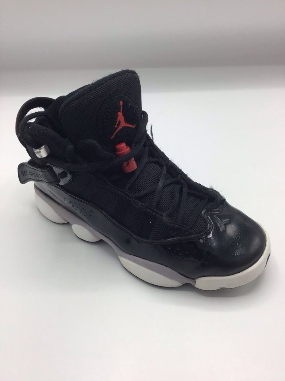 NIke Air Jordan 6 Rings GS Boys Size 5Y Black Silver Basketball Shoes Sneakers
